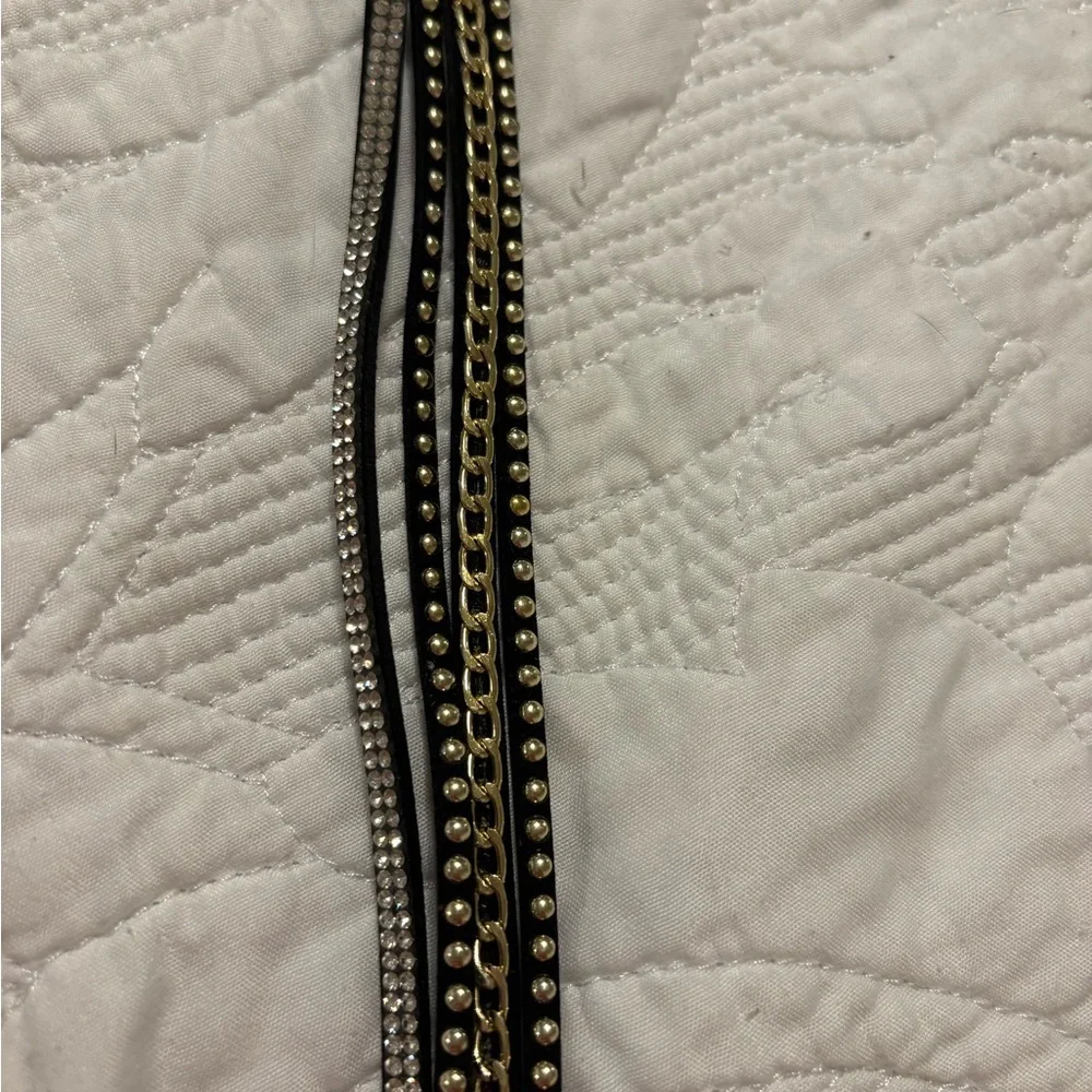 Multi-Row Black & Gold Wrap Bracelet with Rhinestones